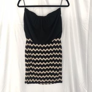 Black and Gold Pencil Skirt Strapless Dress